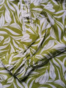 Green Leaf Print Short U Shaped Kurti