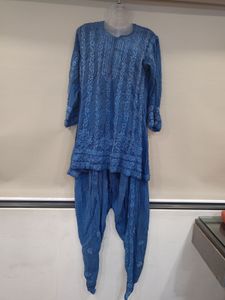 UNIQUE Chikankari Blue Short Anarkali Co-ord Set
