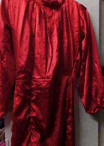 Elegant Red Satin Midi Dress