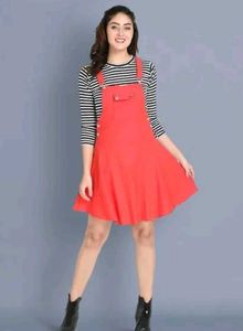Coral Pinafore Dress &amp; Striped Tee Set