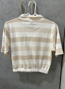 Striped Cropped Polo Top