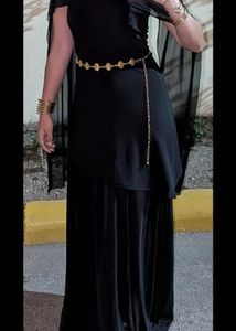Elegant Black Strapless Gown with Cape, size- S