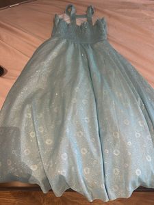Sparkling Blue Gown with Floral Accents