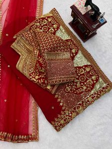 Stunning Red &amp; Gold Embroidered Lehenga Choli
