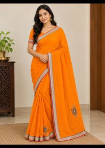 Vibrant Orange Embroidered Saree