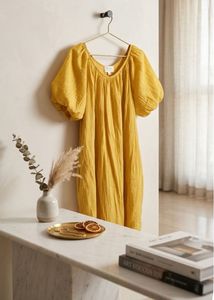 Lovely Yellow Midi With Puff Sleeves