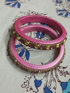 2 Pink Stone Work Bangles