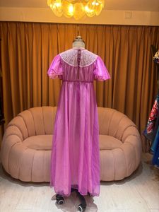 Vintage Pink Lace Trim Maxi Gown