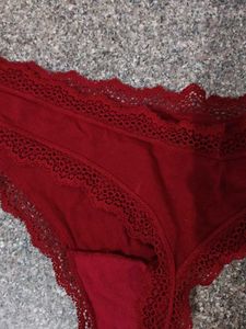Lace Trimmed Thong Panty - Red