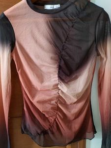 Sheer Ruched Ombre Long Sleeve Top 🤎