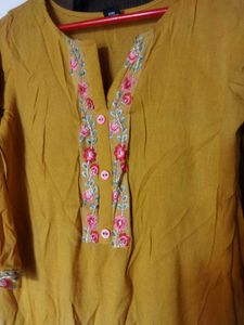 Mustard Embroidered Kurti