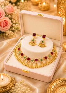 Exquisite Ruby &amp; Emerald Necklace Set