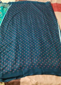 Teal Green Printed Bandhani Sari with blouse piece