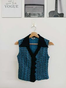 Blue & Black Geometric Sleeveless Top