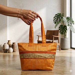 Boho Orange Embroidered Tote Bag