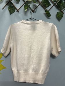 Cream V-Neck Knit Top