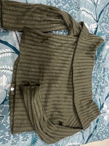 Ribbed Off-Shoulder Zip Top