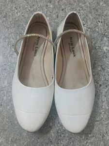 White Ballet Flats with Diamante Strap