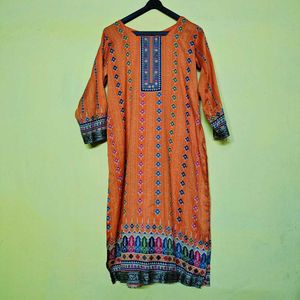 Vibrant Orange Printed Kurta