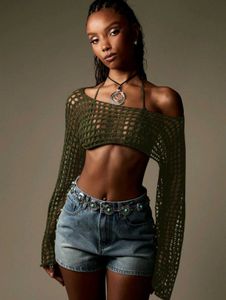 Olive Green Crochet Knit Top