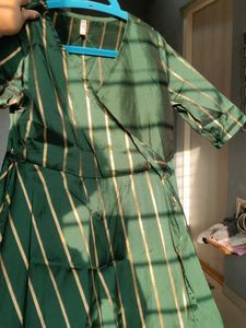 AKS Elegant Emerald Striped Dress