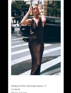Crinkle-Effect Satin Midi Dress