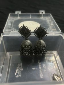 Oxidized Silver Jhumka Earrings