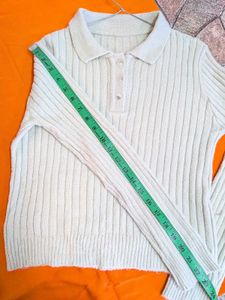 Light Green Ribbed Polo Sweater