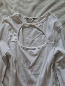 White Long Sleeve Cut-Out Top