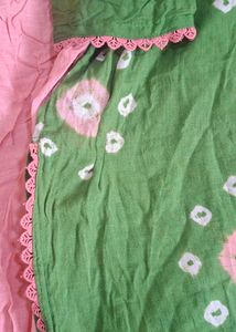 Green Bandhani Kurta Set with Pink Palazzo