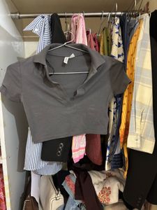 Stylish Grey Crop Polo Shirt