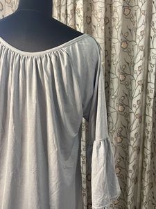 Long Grey Bell Sleeve Ruffled Tunic Top