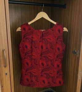 Red Paisley Print Sleeveless Top