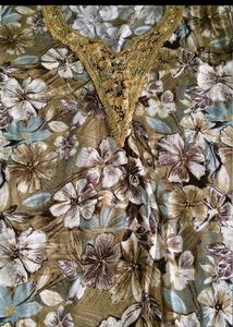 Floral Print Kurta with Embellished Neckline