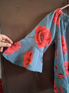 Floral Off-Shoulder Bell Sleeve Top