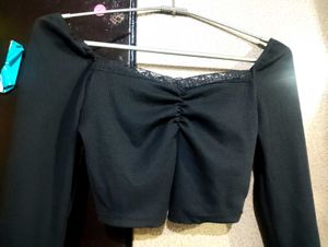 Chic Black Ruched Cropped Top