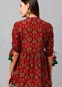Maroon Block Print Kurta with Tassels