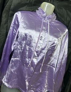 Elegant Purple Satin Ruffle Neck Blouse