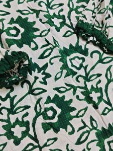 Elegant cream and Green Floral Print pure cotton K
