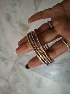 Set of 3 Gold Bangles with Stones