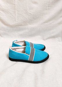 Bright Blue Striped Slip-Ons