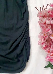Black Gathered/Ruched Bodycon Dress