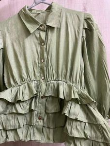 Elegant Sage Green Ruffled Shirt Top