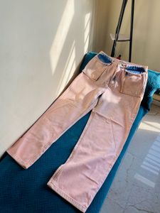Pink Wide Leg Cargo Jeans