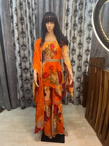 Vibrant Orange Floral Sharara Set
