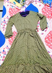 Green Polka Dot Flared Dress