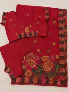 👌Traditional Red ♥️ Embroidered Silk Saree