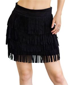 Faux Seude Fringed Y2K tiered Mini Skirt