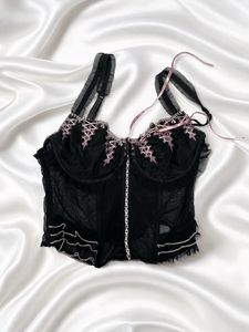 Lace Trim Black Corset  top