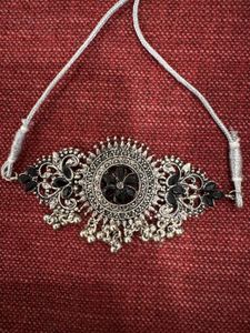 Oxidized Silver Black Stone Choker Necklace